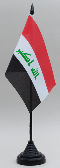 Iraq Desk Flag Set; Two 4x6 Inch American Made Table Flags With Two Bases