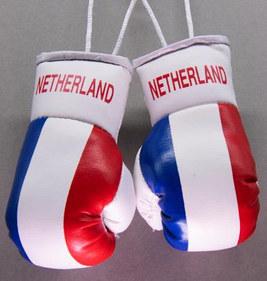 thumbnail image 2 of Tiny Miniature Boxing Gloves – Cowhide Leather Novelty Decor With Country Flags – Keychain/Murse Accent (2 Oz, Black) 2 of 2